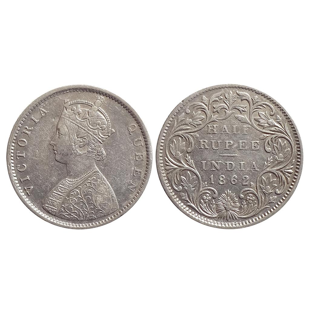 British India, Victoria Queen, 1862 AD, Bombay Mint, B1 / II, Silver &quot;1/2 Rupee&quot;