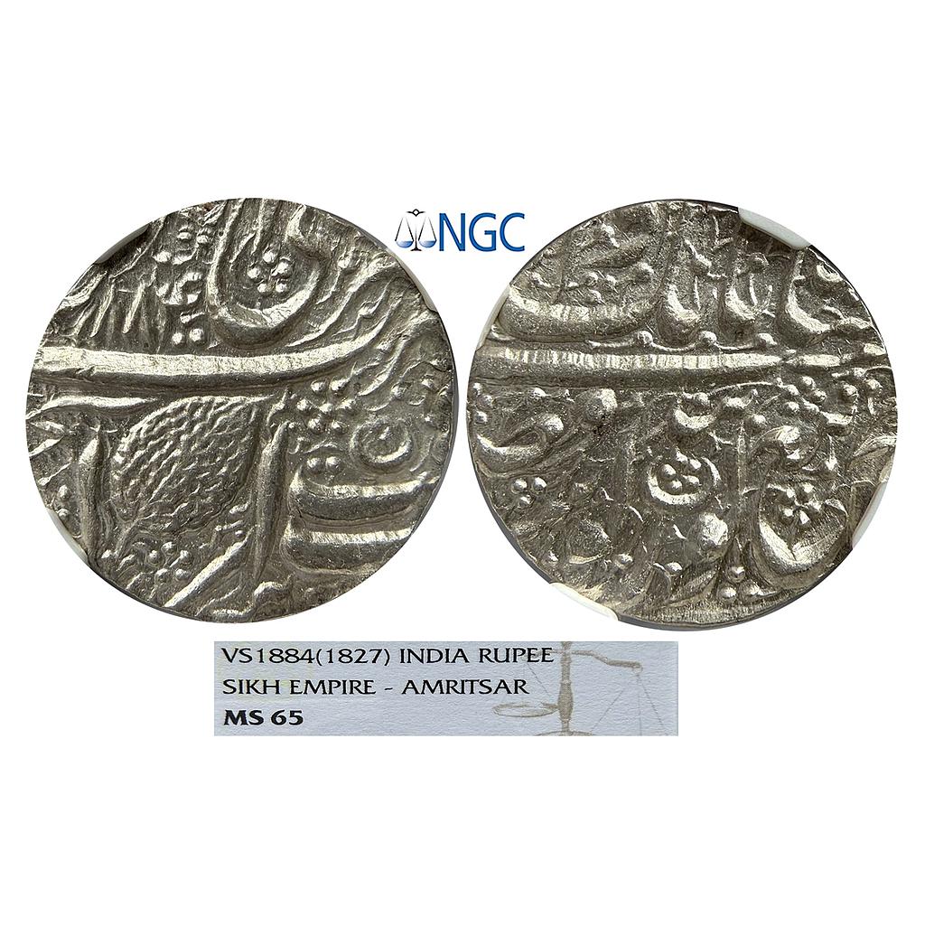 IK Sikh Empire Ranjit Singh VS 1884 Amritsar Mint Nanakshahi Couplet Silver Rupee