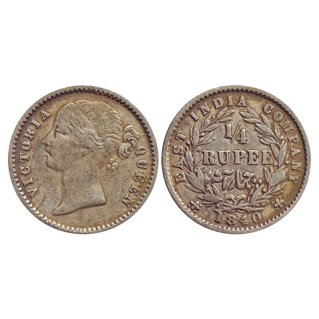 EIC, Victoria Queen, 1840 AD, DL, Silver "1/4 Rupee"