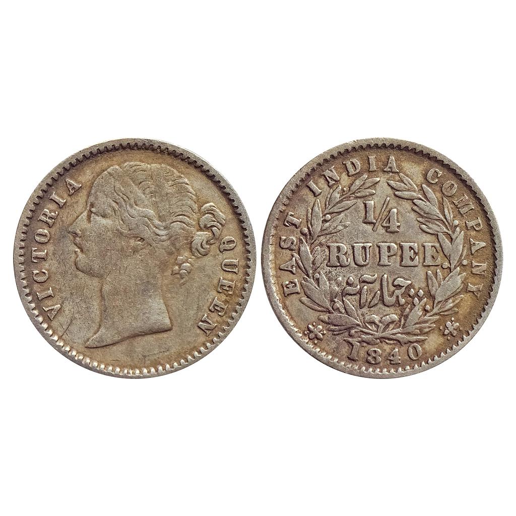 EIC, Victoria Queen, 1840 AD, DL, Silver &quot;1/4 Rupee&quot;
