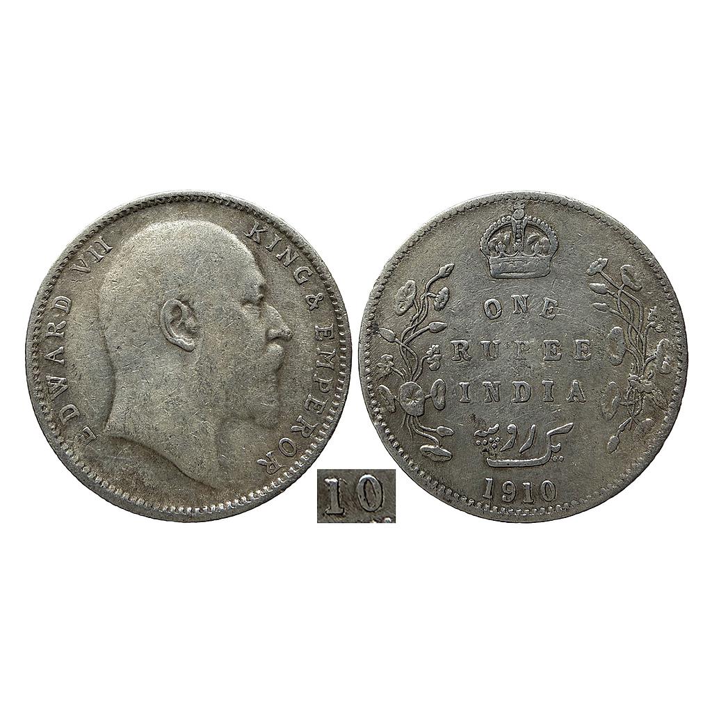 British India Edward VII 1910 AD Bombay Mint "B" incuse with dot on the vine and 10 over 09 in date Silver Rupee