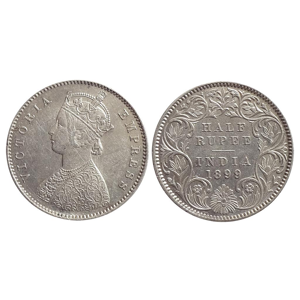 British India, Victoria Empress, 1899 AD, Calcutta Mint, A / I / C incuse, Silver &quot;1/2 Rupee&quot;