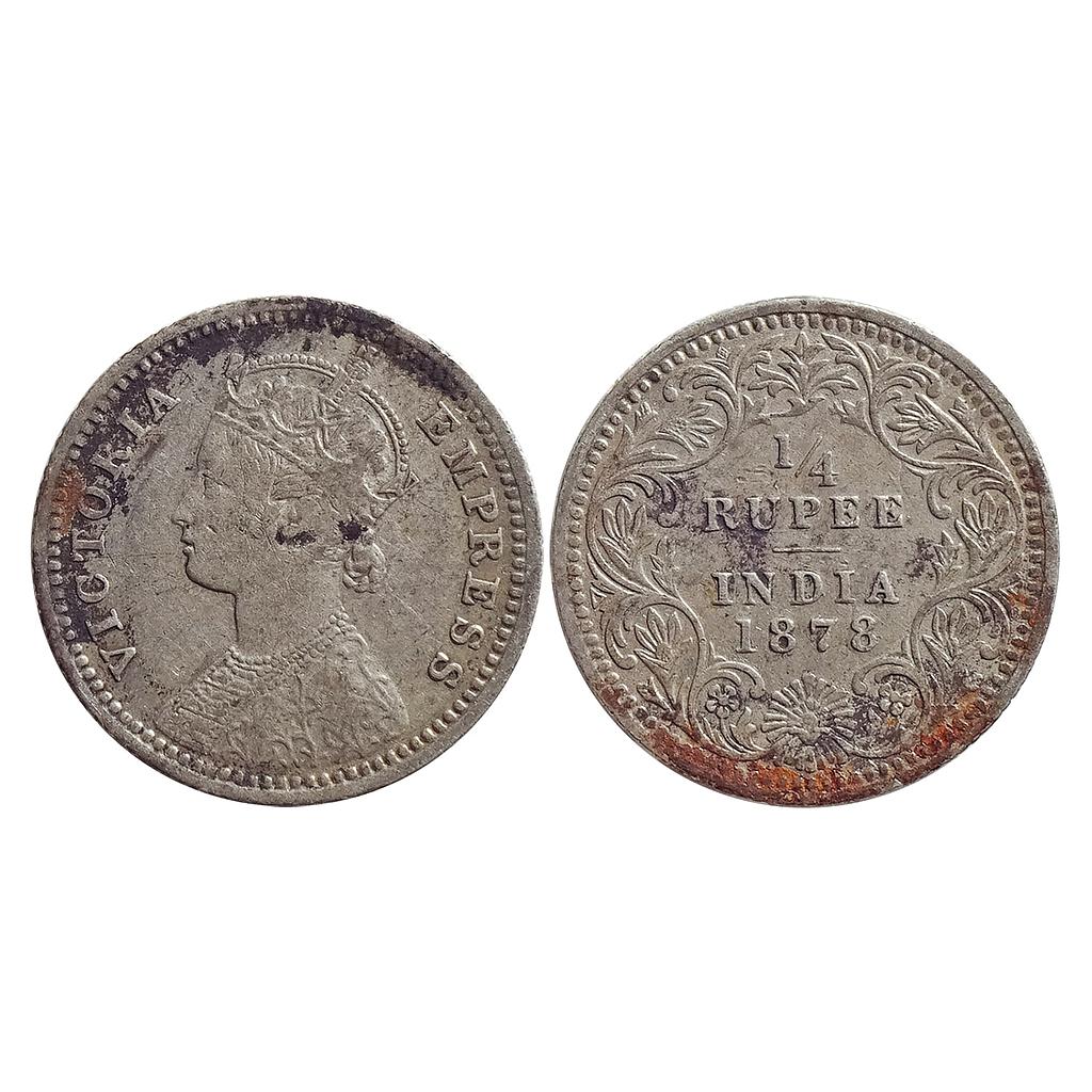 British India, Victoria Empress, 1878 AD, Calcutta Mint, C / II / No mint mark, Silver &quot;1/4 Rupee&quot;