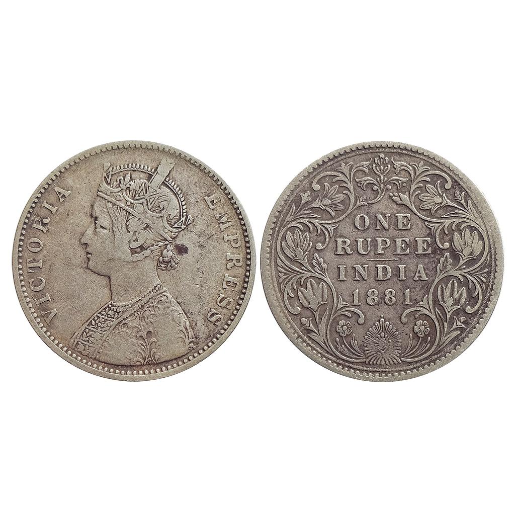 British India, Victoria Empress, 1881 AD, Bombay Mint, A3 / IV / dot, Silver Rupee