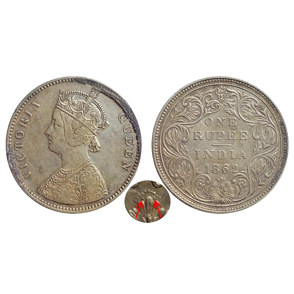 British India, Victoria Queen, 1862 AD, Bombay Mint, A / II / 0 / 12, Silver Rupee