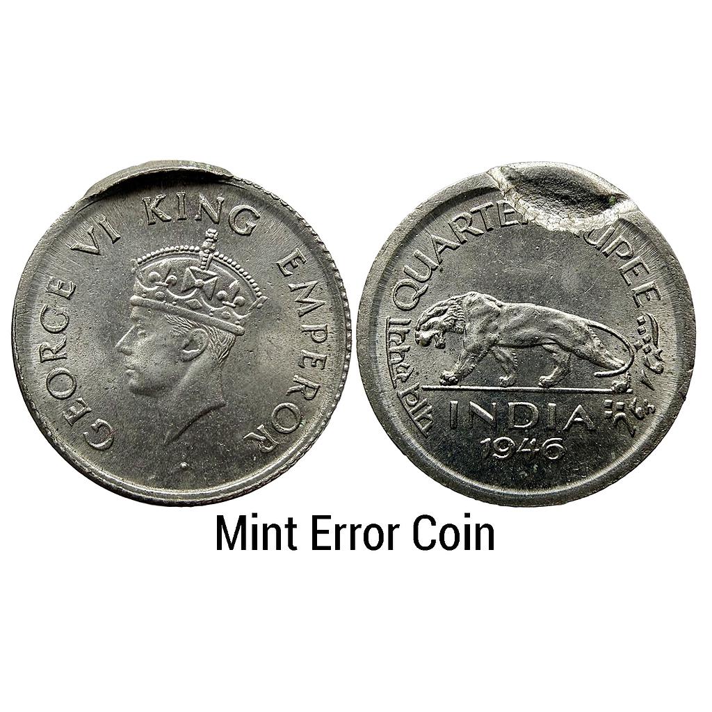 British India George VI 1946 AD Mint Error Coin Nickel 1/4 Rupee