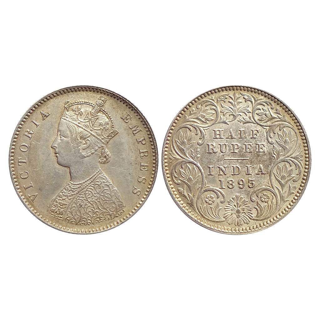 British India, Victoria Empress, 1893 AD, Calcutta Mint, A / I / C incuse, Silver &quot;1/2 Rupee&quot;