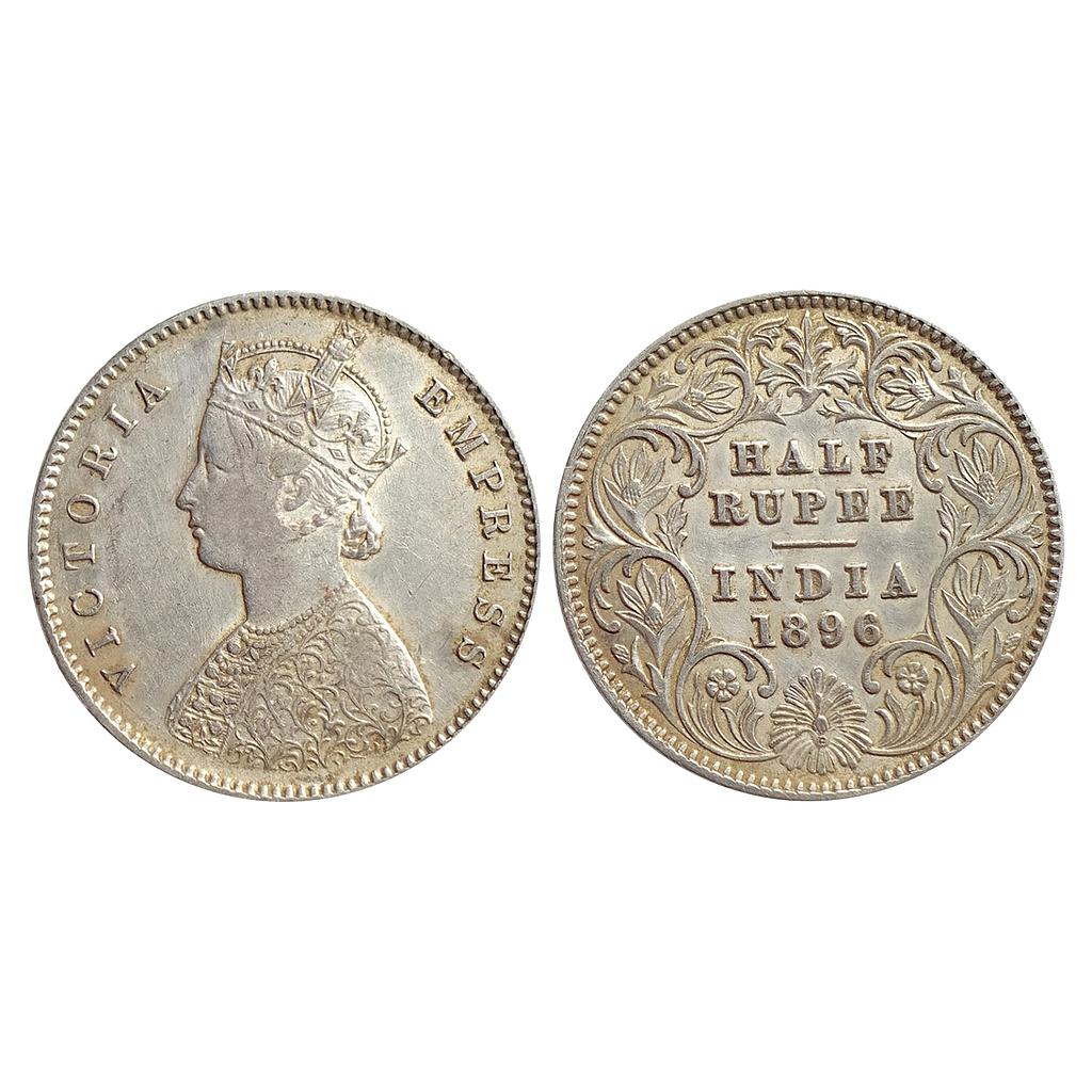 British India, Victoria Empress, 1896 AD, Calcutta Mint, A / I / C incuse, Silver "1/2 Rupee"