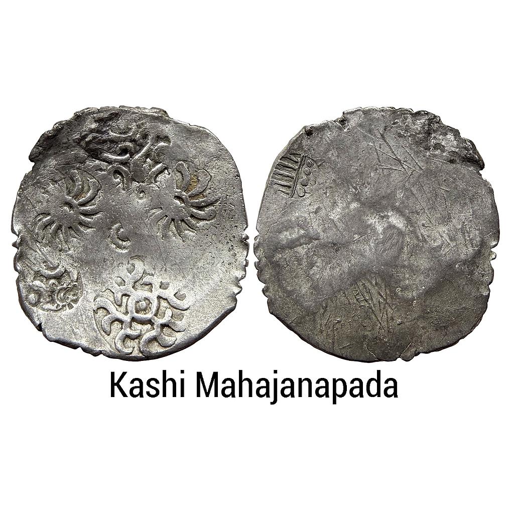 Ancient Kashi Mahajanapada Punch Marked Coinage Middle Ganga valley Series 8 AABC Configuration Archaic Scyphate PMC Silver Vimshatika