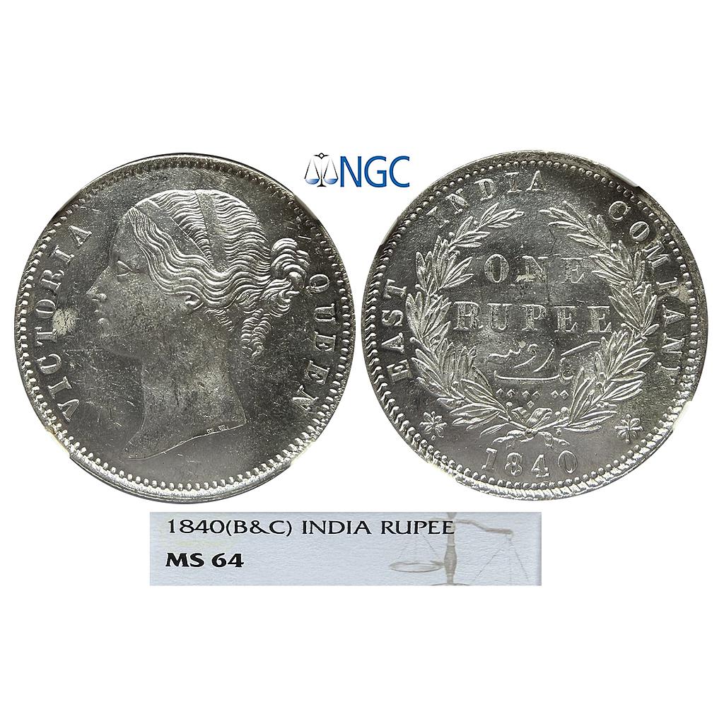 EIC Victoria Queen 1840 AD B&amp;C 28 Berry Silver Rupee