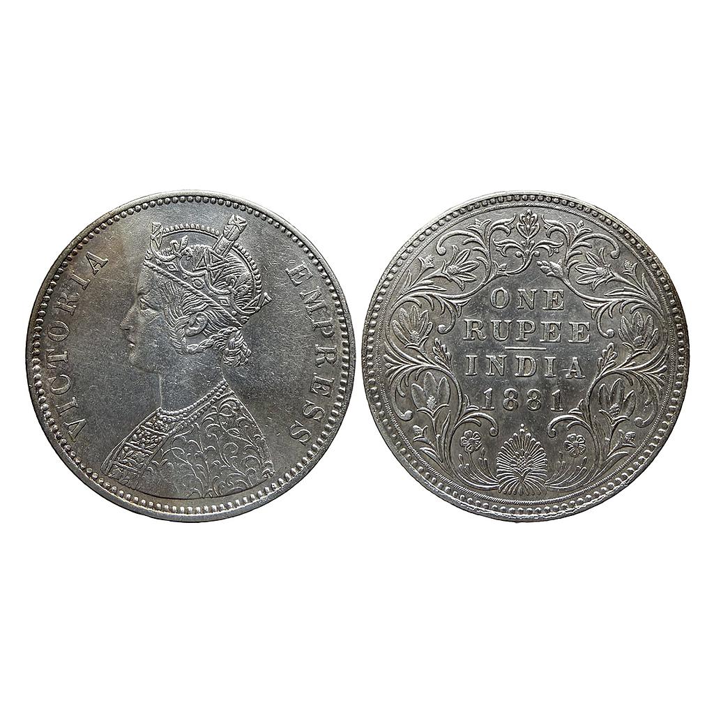 British India Victoria Empress 1881 AD Bombay Mint  A3 / IV / dot  Silver Rupee