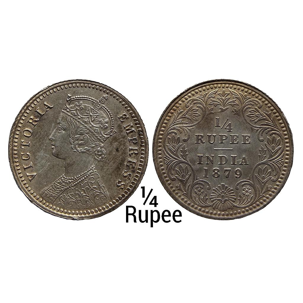 British India Victoria Empress 1879 AD Calcutta Mint C / II / C incuse Silver 1/4 Rupee