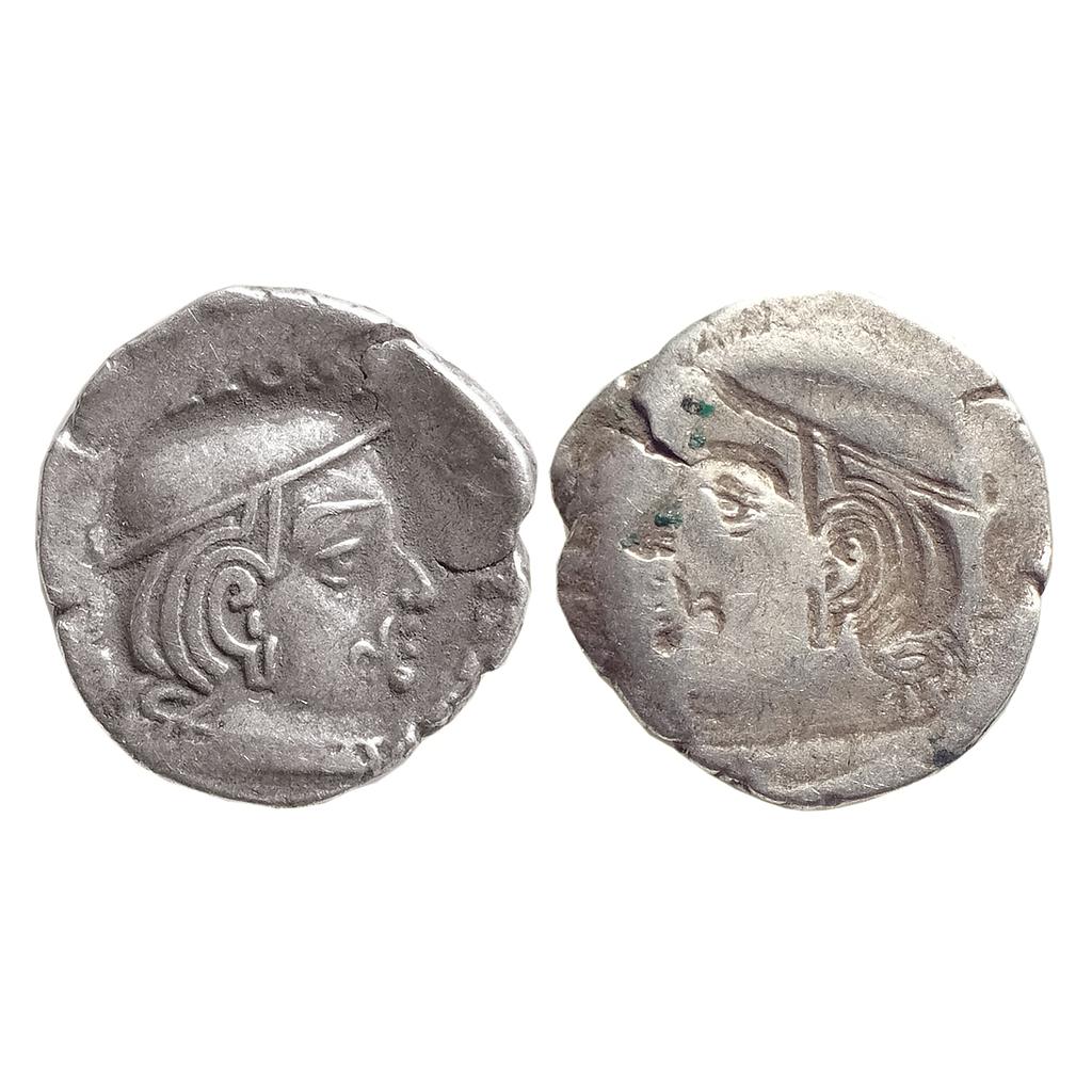 Ancient Western Kshatrapas Rudrasena II Error Brockage Complete Lakhi Impression Silver Drachm