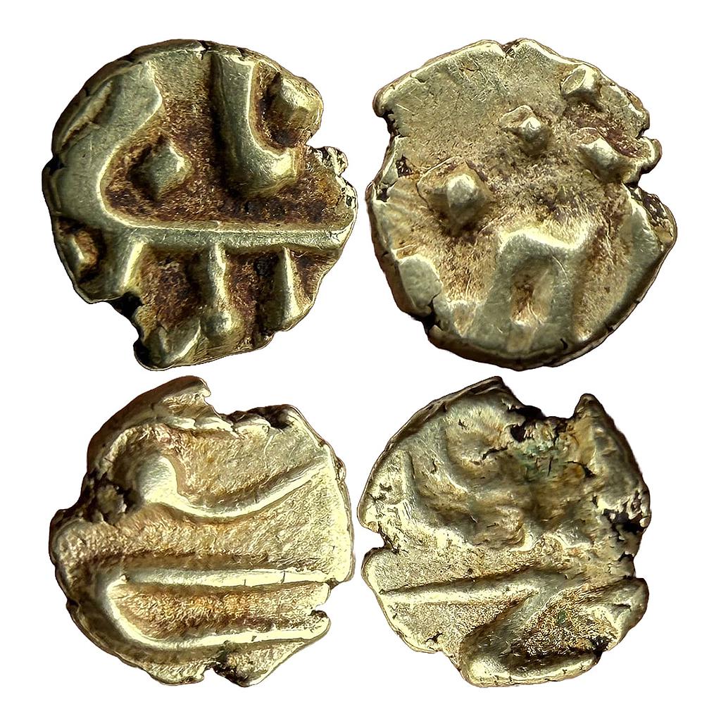 Mughal Alamgir II Balapur Mint Ahmad Shah Bahadur Karpa Kharpa Cuddapah Mint Set of 2 Gold Fanams