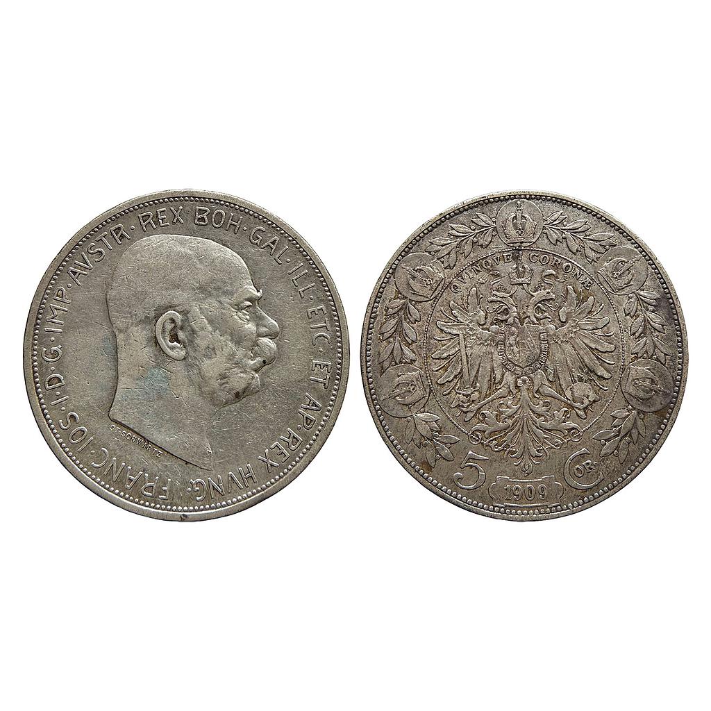 Austria Francis Joseph I Franz Joseph I 1909 AD Silver (.900) 5 Crowns 5 Kronen