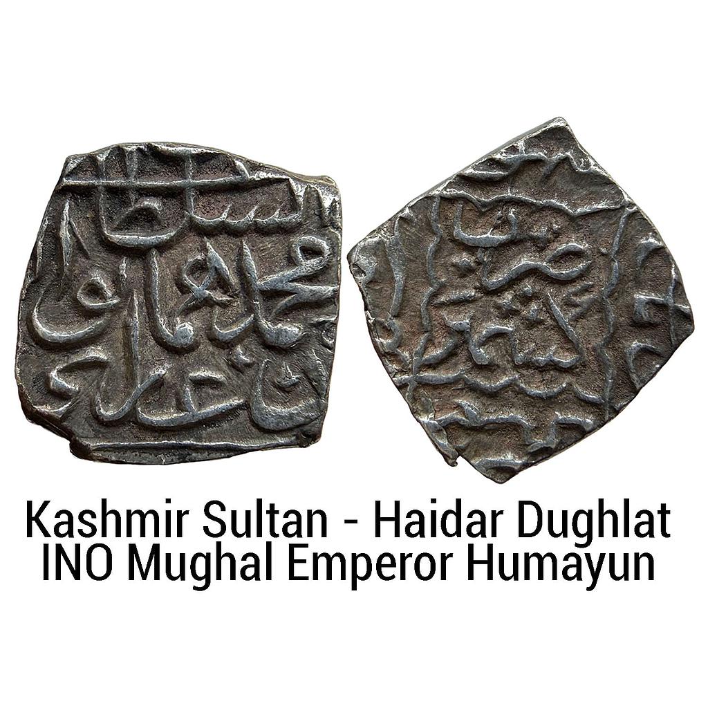 Kashmir Sultan Haidar Dughlat INO Mughal Emperor Humayun Kashmir Mint Silver Square Sasnu