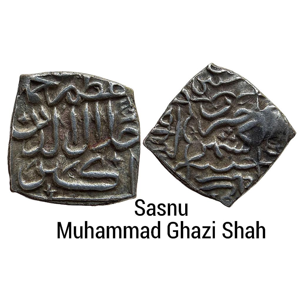 Kashmir Sultan Muhammad Ghazi Shah INO Mughal Emperor Muhammad Akbar Kashmir Mint Silver Square Sasnu