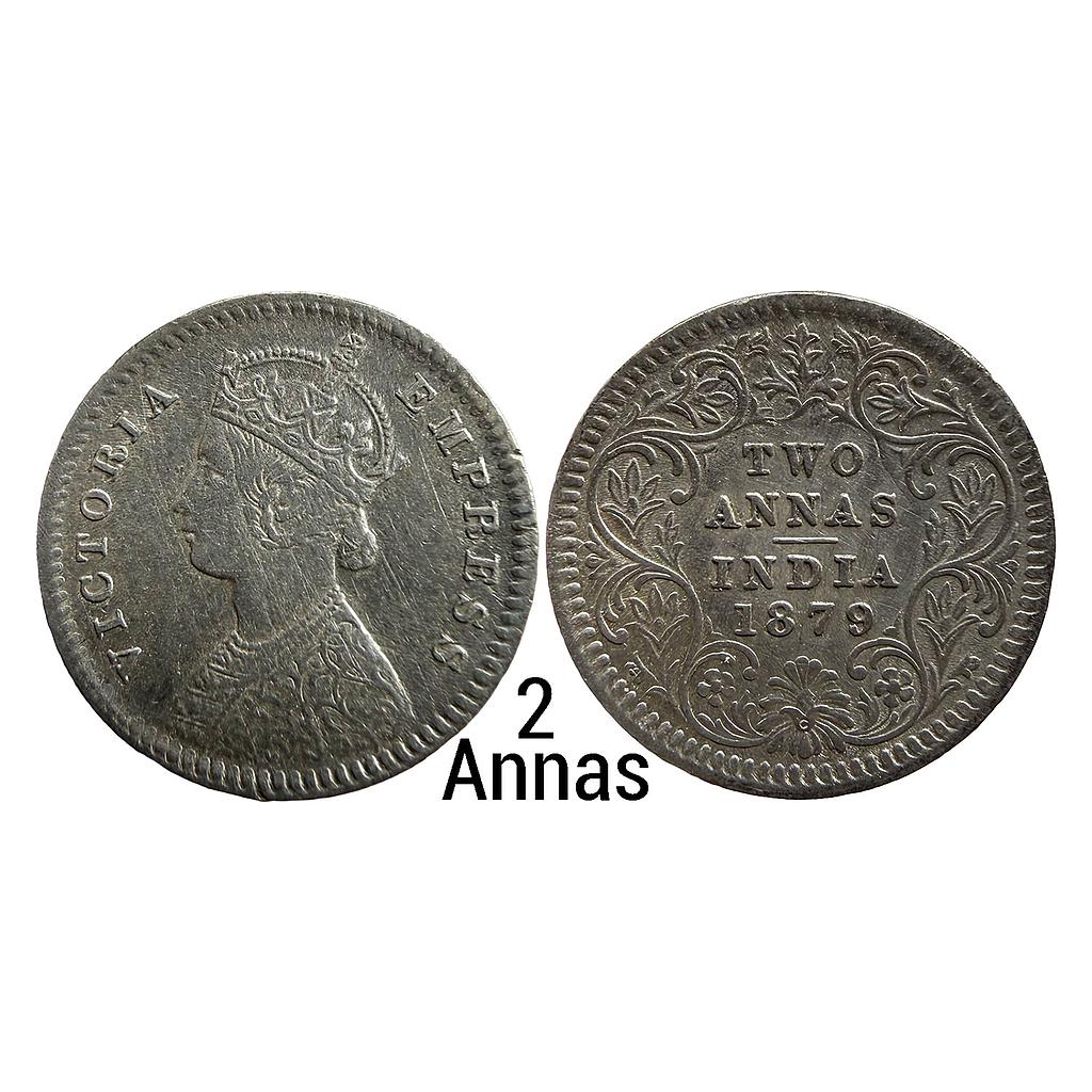 British India Victoria Empress 1879 AD Calcutta Mint B Rev. II C incuse Silver 2 Annas