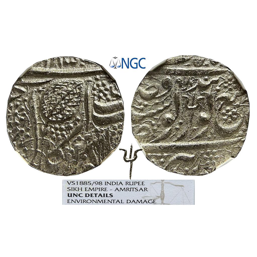 IK Sikh Empire Sher Singh VS 1885 Amritsar Mint Nanakshahi Couplet Silver Rupee