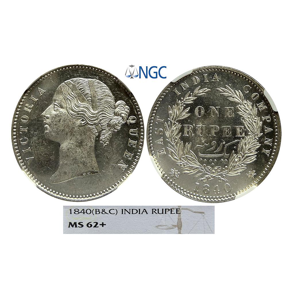 EIC Victoria Queen 1840 AD B&amp;C Divided Legend 28 Berry Silver Rupee