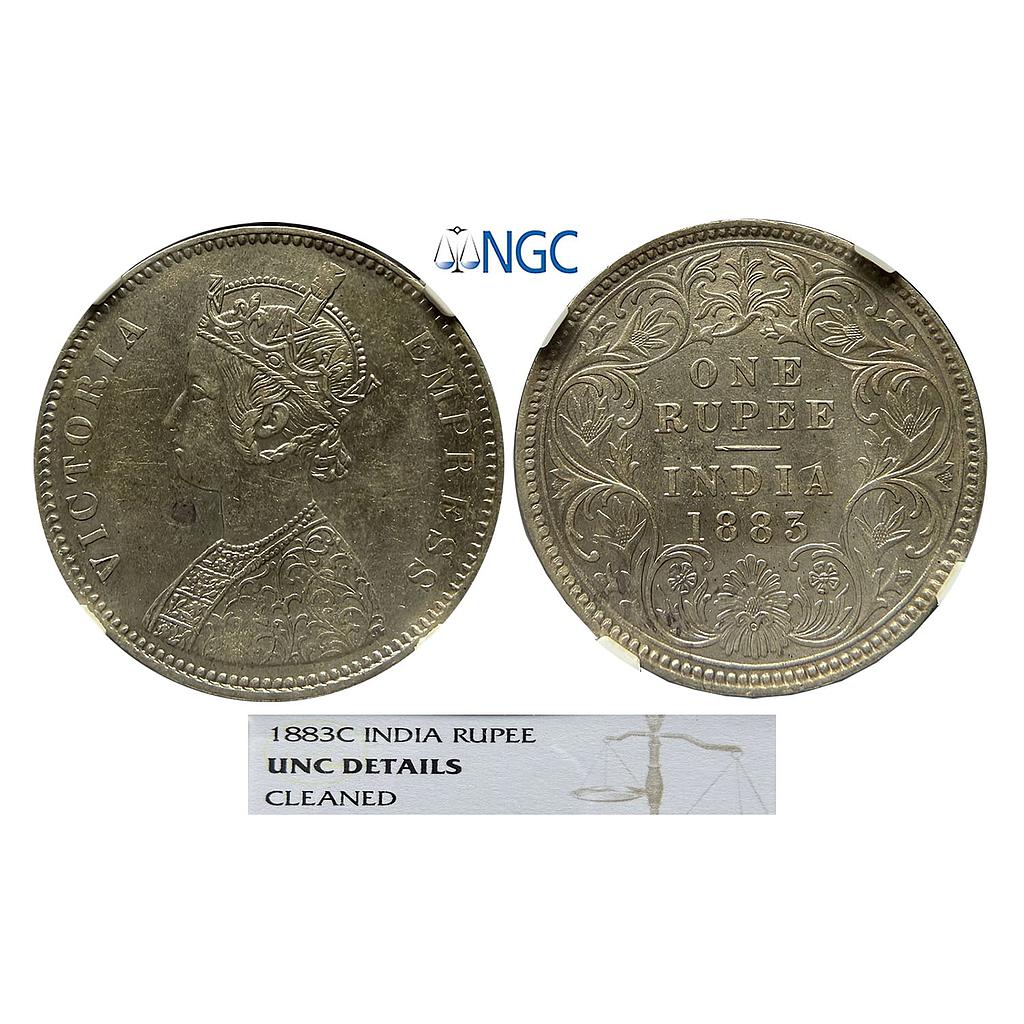 British India Victoria Empress 1883 AD Calcutta Mint A1 / I / C incuse Silver Rupee