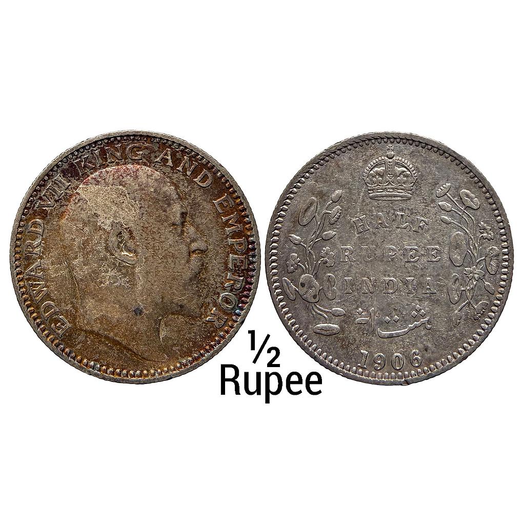 British India Edward VII 1906 AD Calcutta Mint No mint mark Silver 1/2 Rupee