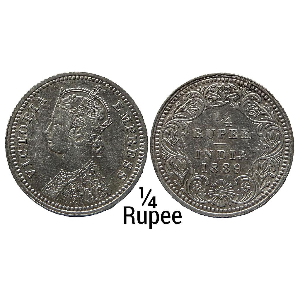 British India Victoria Empress 1889 AD Calcutta Mint C Rev II C incuse Silver 1/4 Rupee