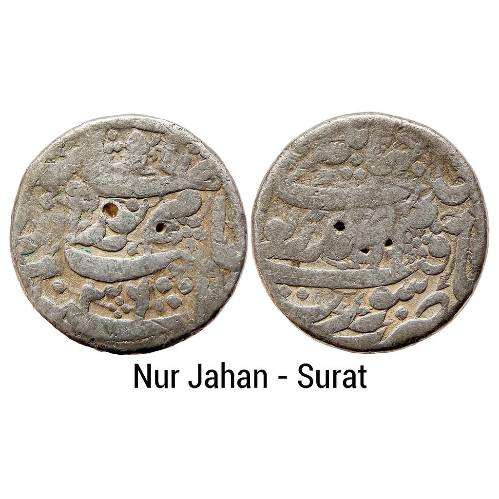 Mughal Nur Jahan Surat Mint Silver Rupee