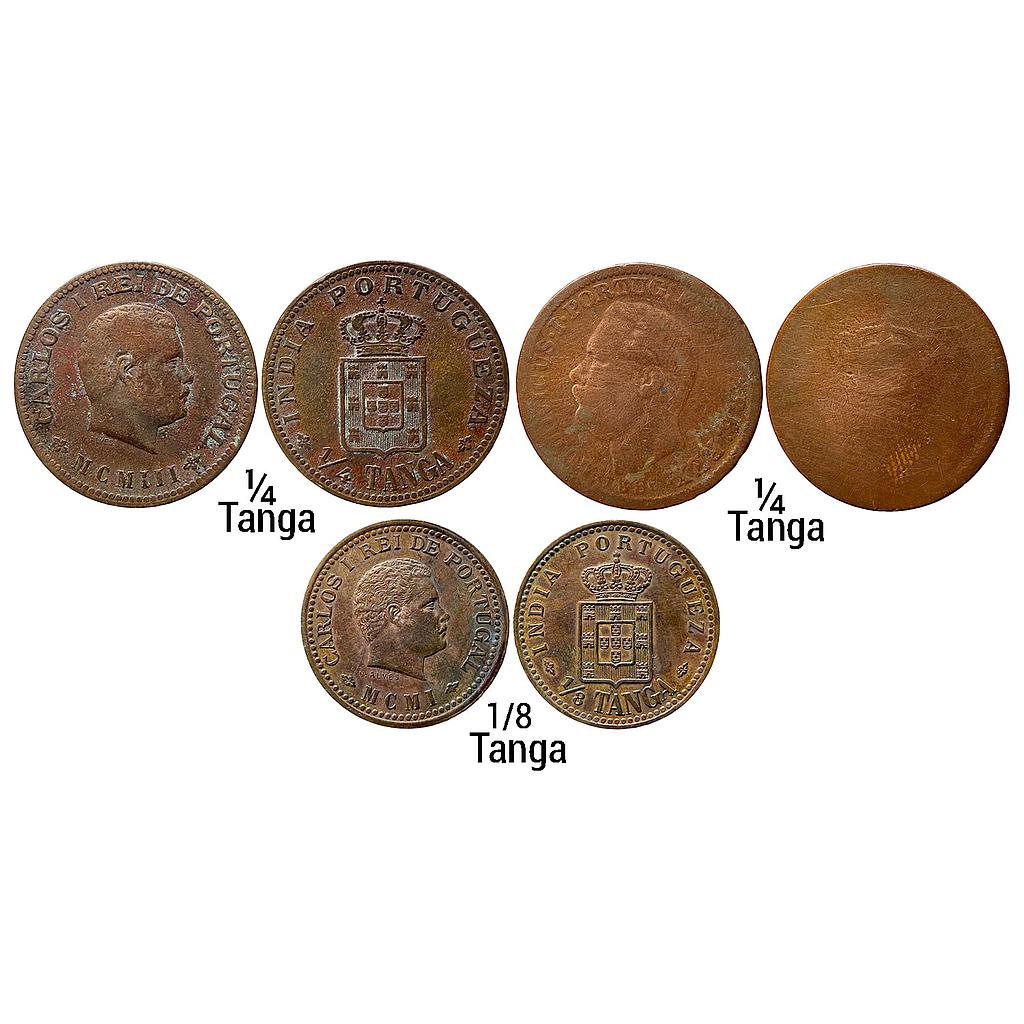 Indo Portuguese Carlos I Luiz I (Ludwig) Copper 1/4 Tanga 1/4 Tanga 1/8 Tanga