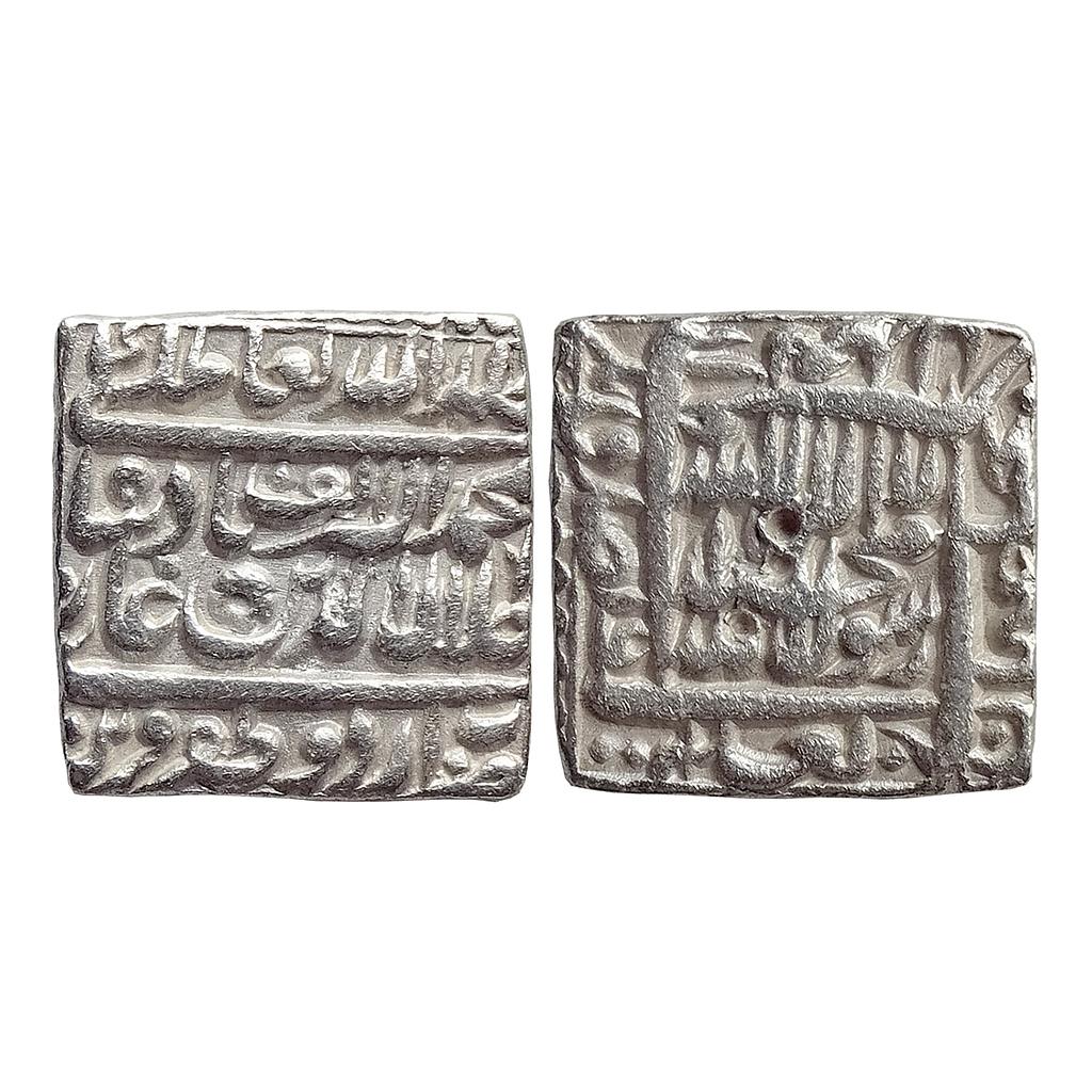 Mughal Akbar Square Urdu Zafar Qarin Mint Silver Square Rupee