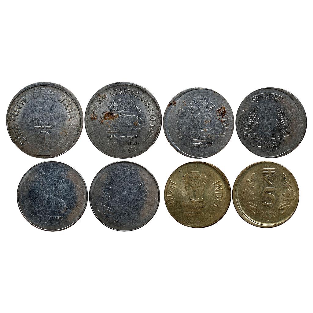 Republic India Set of 4 Coins Stainless Steel 2 Rupee 1 Rupee 2 Rupee 5 Rupee