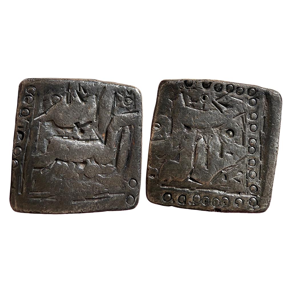 Mughal Akbar Jalla Jalalahu Mintless &amp; Dateless Type Silver Square Rupee