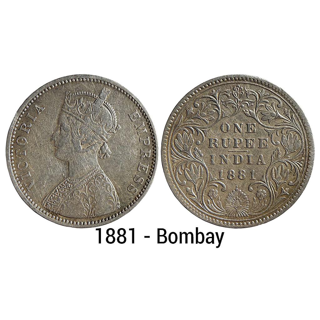 British India Victoria Empress 1881 AD Bombay Mint A3 IV dot Silver Rupee