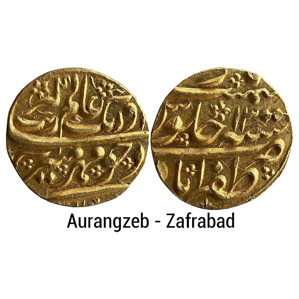 Mughal Aurangzeb Zafrabad Mint Mihr Munir Couplet Gold Mohur