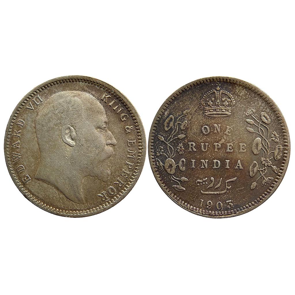 British India Edward VII 1903 AD Calcutta Mint Urdu error with 4 dots on the left instead of the normally seen 5 dots Silver Rupee