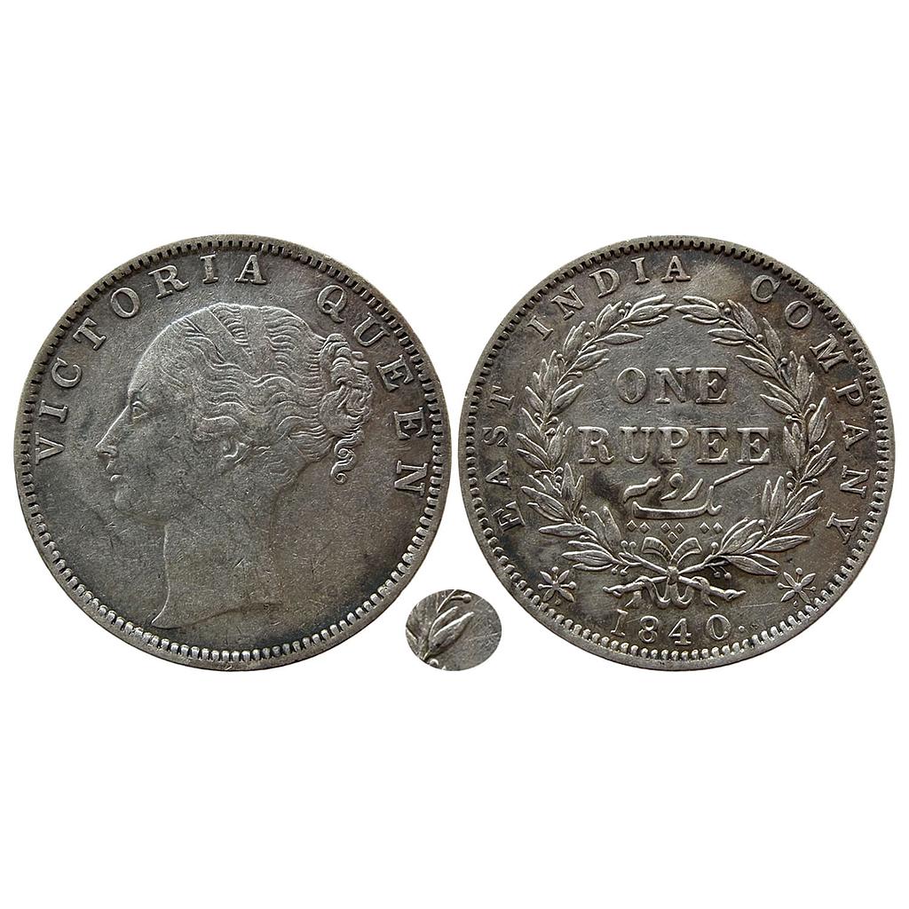 EIC Victoria Queen 1840 AD Calcutta Mint re-engraved Silver Rupee
