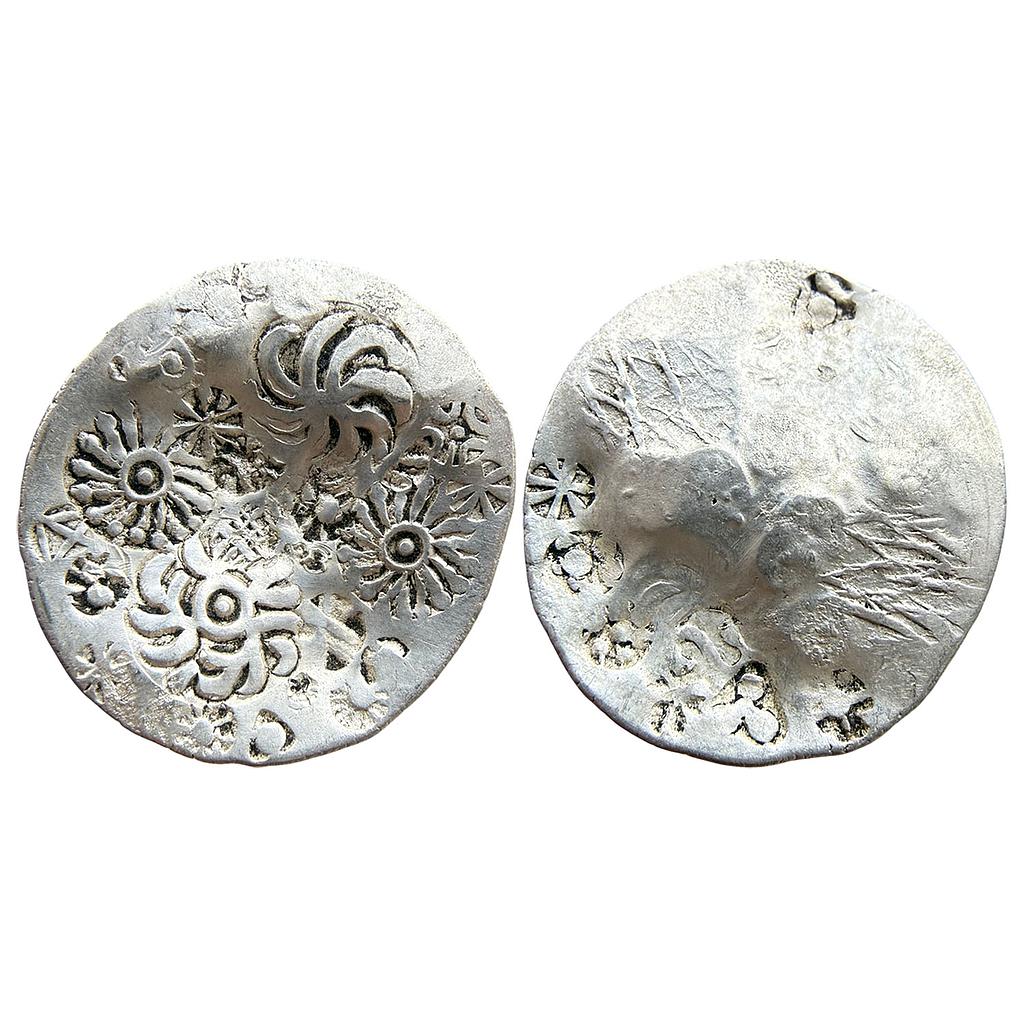 Ancient Punch Marked Coinage Middle Ganga Valley Kashi Mahajanapada AABC Configuration Archaic Scyphate Silver Vimshatika