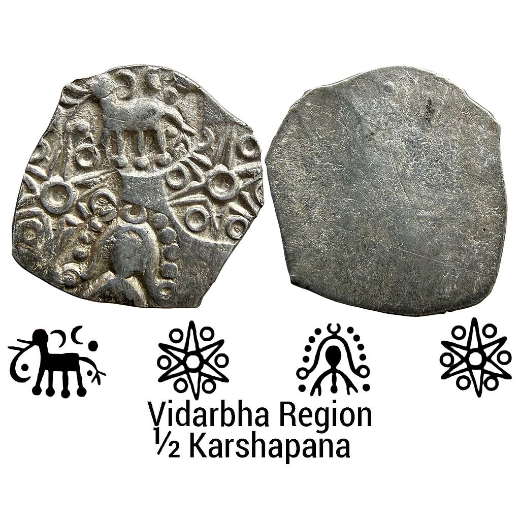 Ancient Punch Marked Coinage Northern Vidarbha Melghat Region Makhala Hoard type Silver 1/2 Karshapana