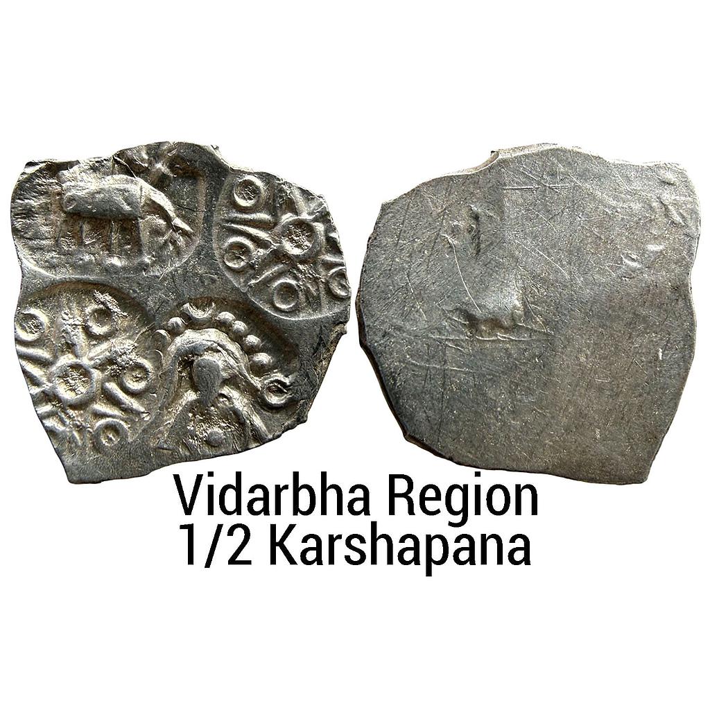 Ancient Punch Marked Coinage Northern Vidarbha Melghat Region Makhala Hoard type Silver 1/2 Karshapana