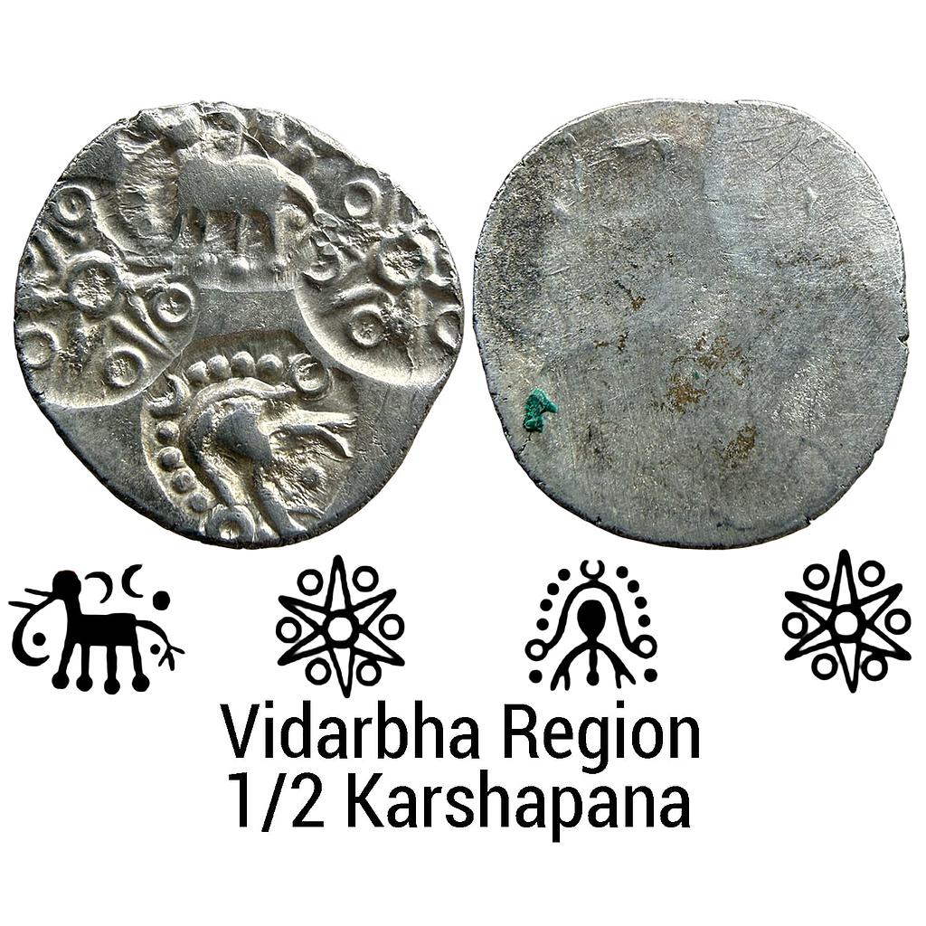 Ancient Punch Marked Coinage Northern Vidarbha Melghat Region Makhala Hoard type Silver 1/2 Karshapana