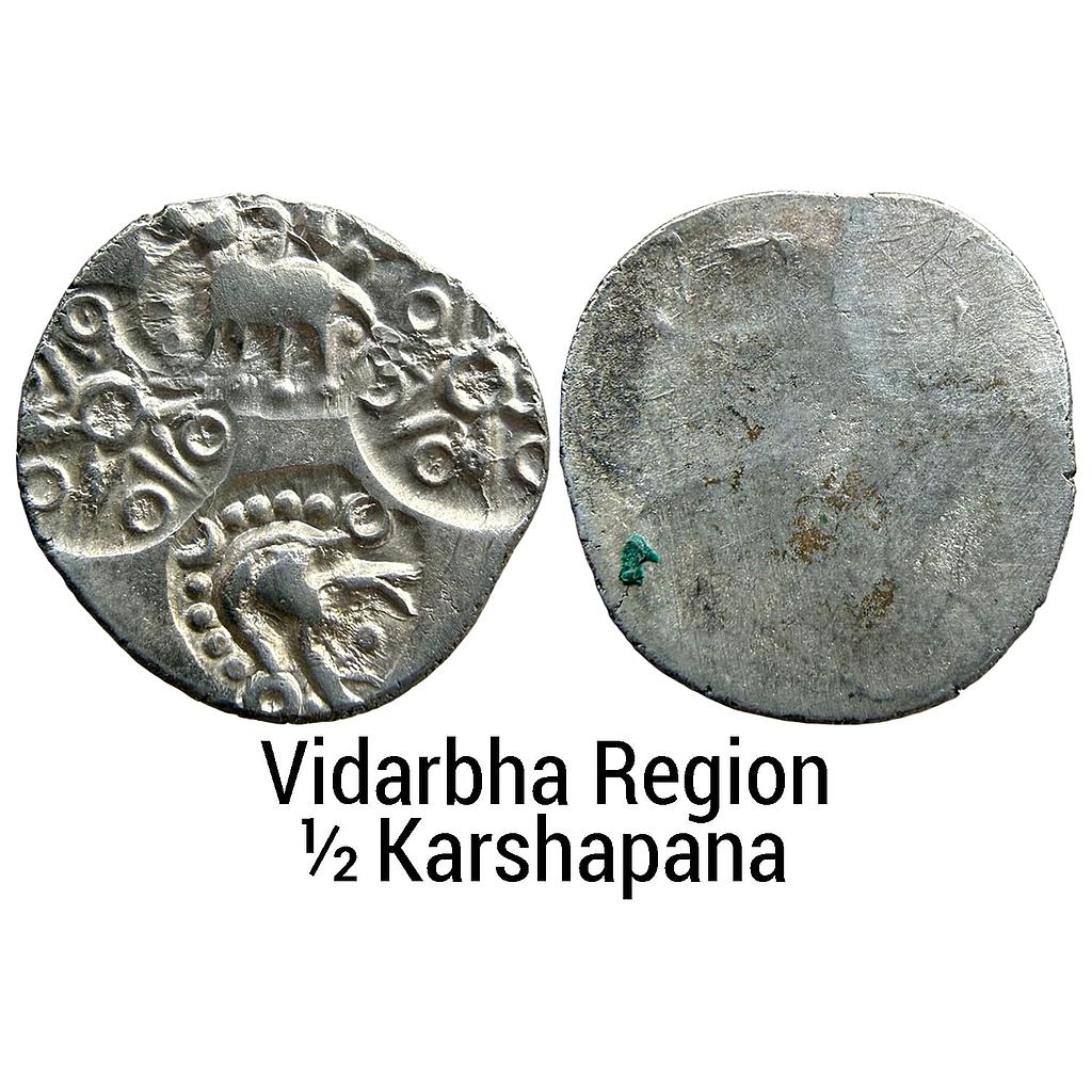 Ancient Punch Marked Coinage Northern Vidarbha Melghat Region Makhala Hoard type Silver 1/2 Karshapana