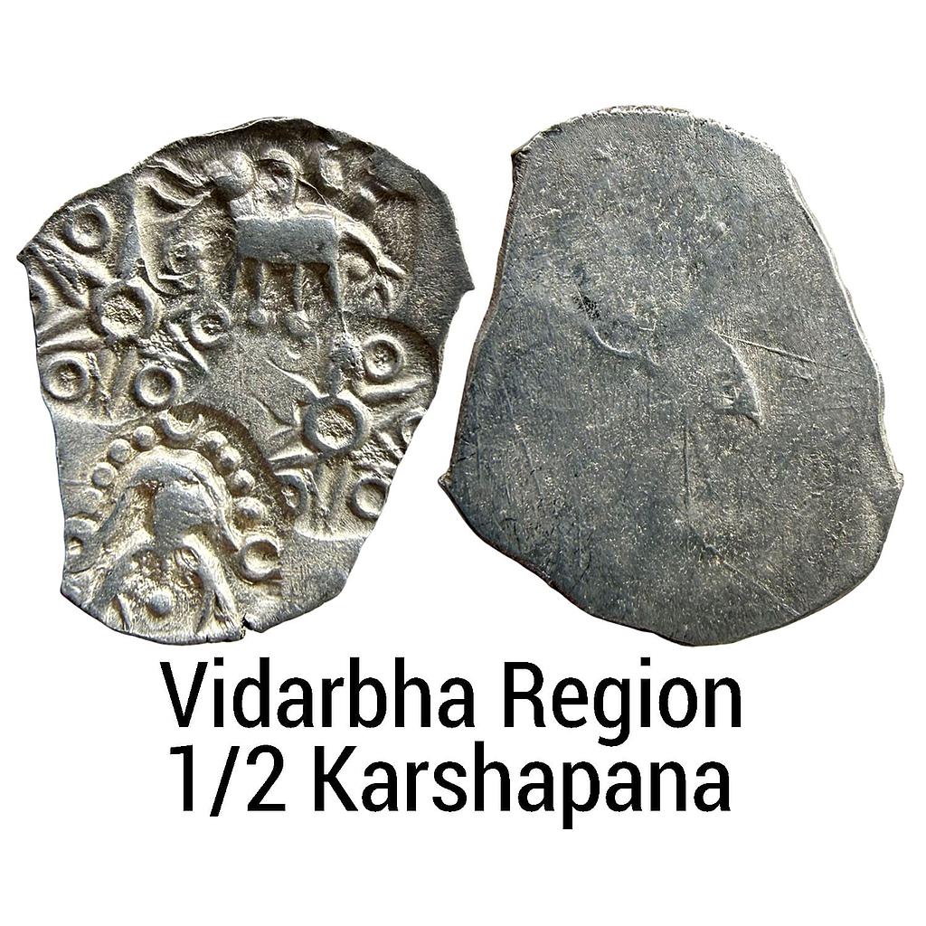 Ancient Punch Marked Coinage Northern Vidarbha Melghat Region Makhala Hoard type Silver 1/2 Karshapana