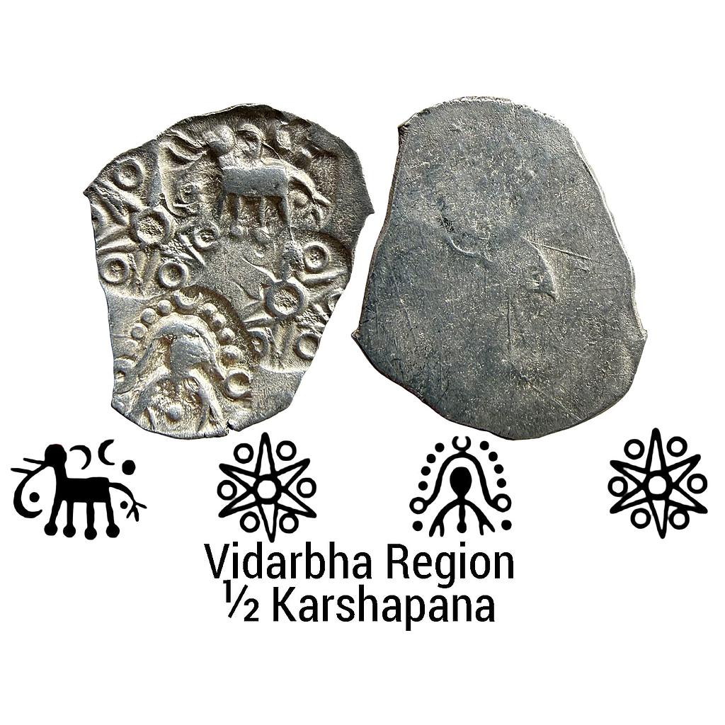 Ancient Punch Marked Coinage Northern Vidarbha Melghat Region Makhala Hoard type Silver 1/2 Karshapana