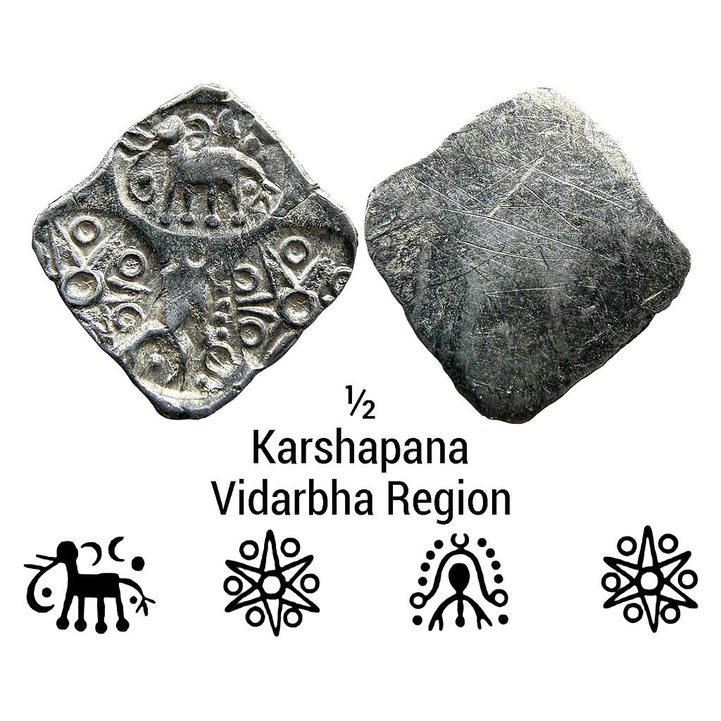 Ancient Punch Marked Coinage Northern Vidarbha Melghat Region Makhala Hoard type Silver 1/2 Karshapana