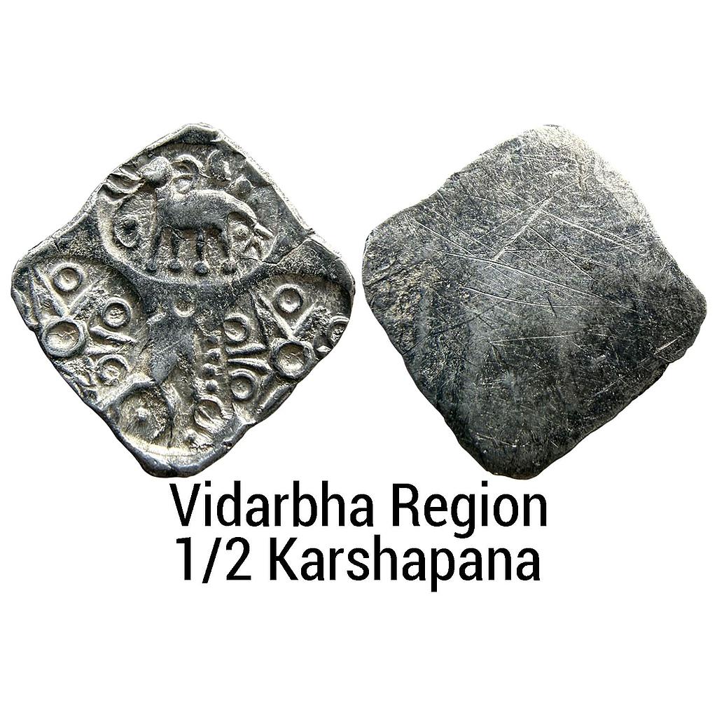 Ancient Punch Marked Coinage Northern Vidarbha Melghat Region Makhala Hoard type Silver 1/2 Karshapana