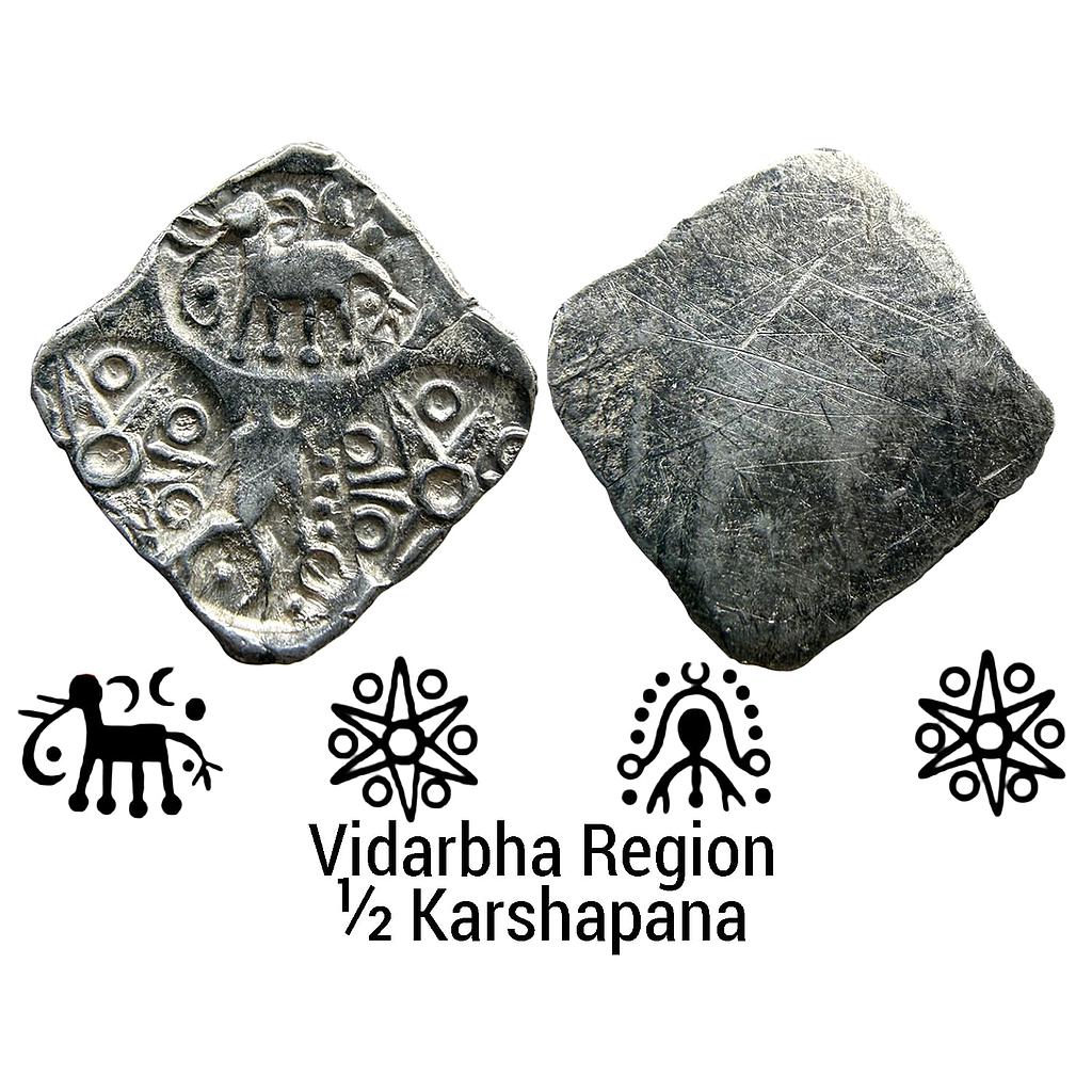 Ancient Punch Marked Coinage Northern Vidarbha Melghat Region Makhala Hoard type Silver 1/2 Karshapana