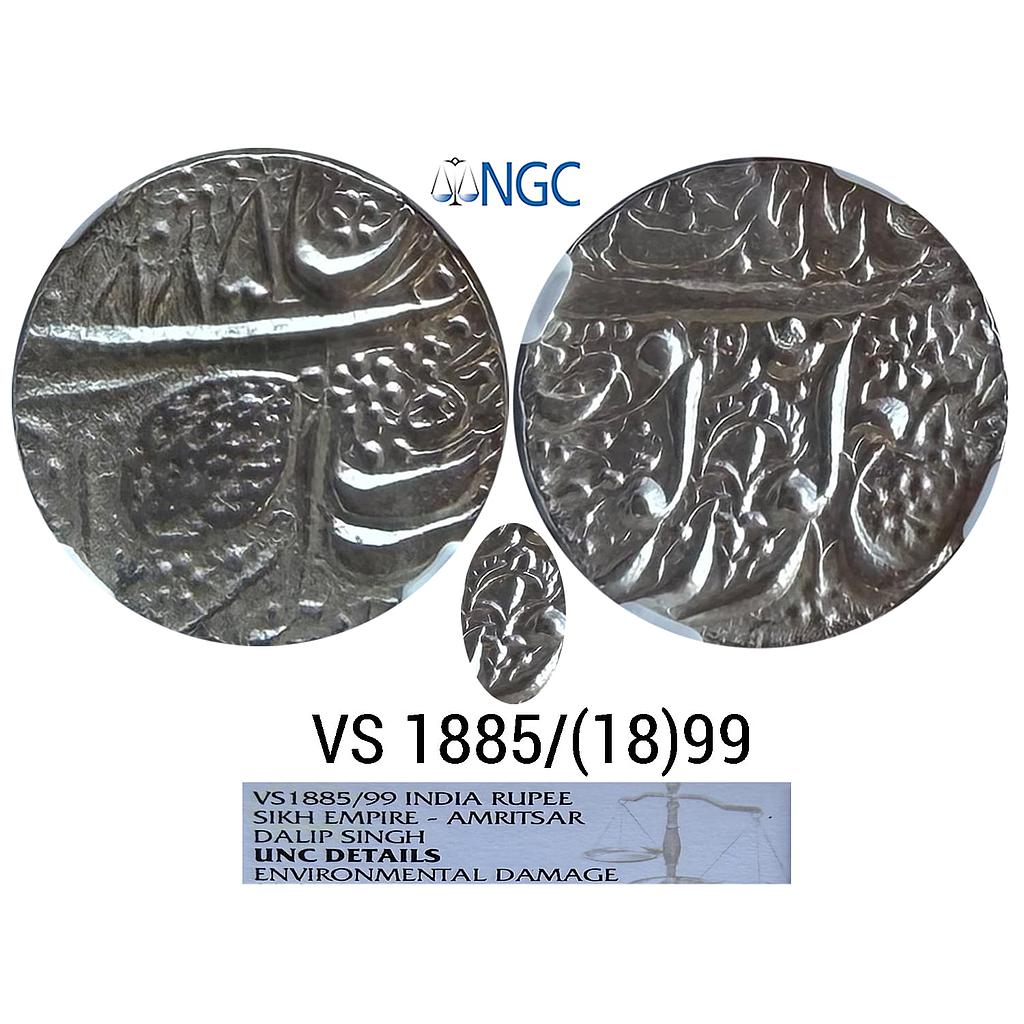 IK Sikh Empire Maharaja Dalip Singh VS 1885 1899 Amritsar Mint Nanakshahi Couplet Silver Rupee