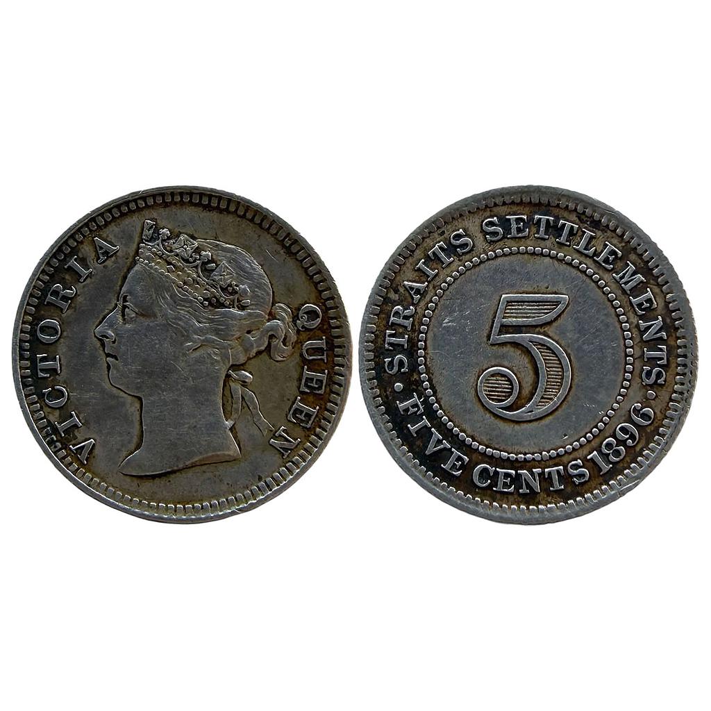 EIC Straits Settlements British Colonial Victoria 1896 AD Silver (.800) 5 Cents