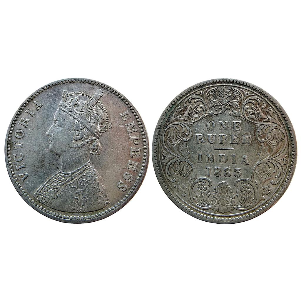 British India Victoria Empress 1883 AD Bombay Mint Obv A3 Rev I B raised Silver Rupee