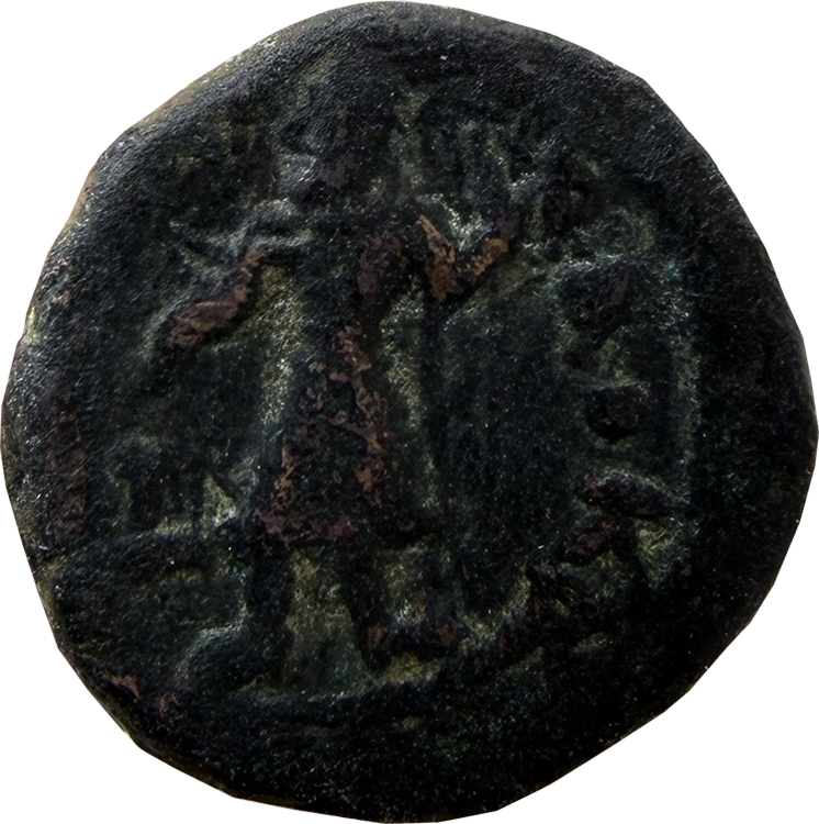 Ancient Kushanas Kanishka I Seated Maitreya Buddha Copper 1/2 Tetradrachm Unit